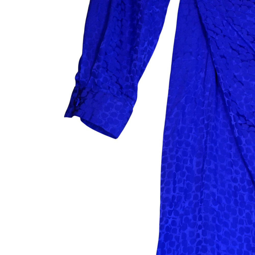Vintage Liz Claiborne Wrap Dress Womens 10P Petite Blue 100% Silk Shoulder Pads - Picture 6 of 13